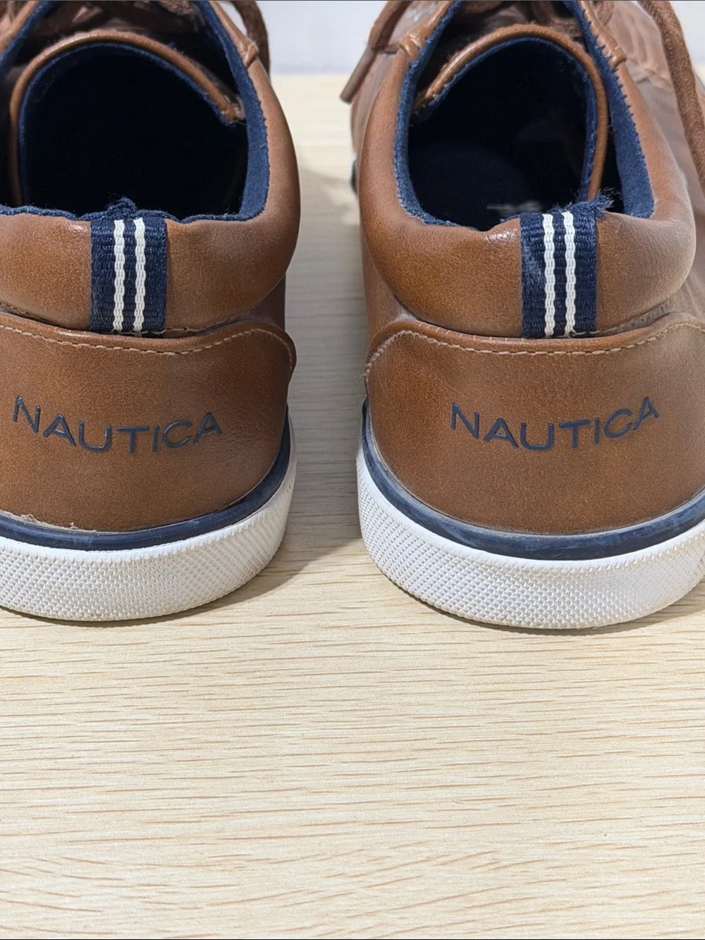 Nautica Brown Leather-Trim Navy Slip-On Sneakers